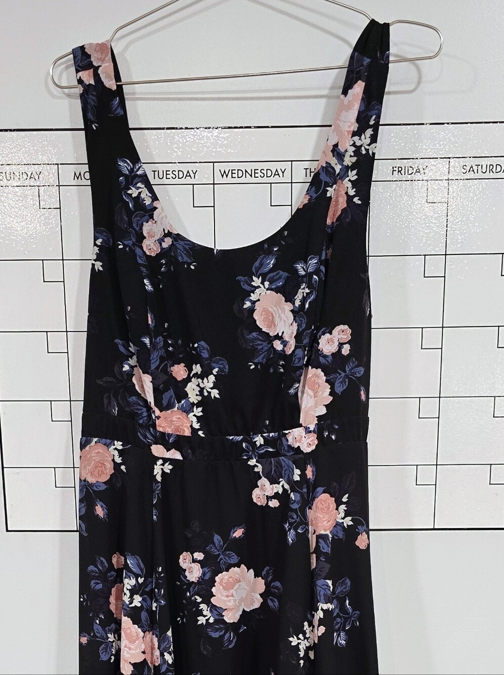 torrid Black Maxi Skirt with Pink Rose & Blue Leaf Floral Print